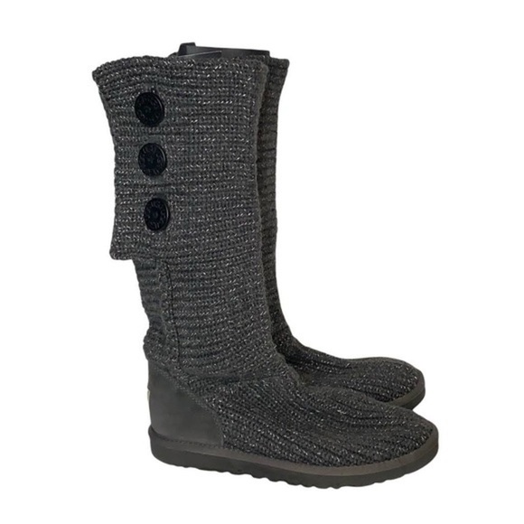 Ugg Classic Cardy Dark Grey Knit Boots Size 5 - Picture 1 of 8